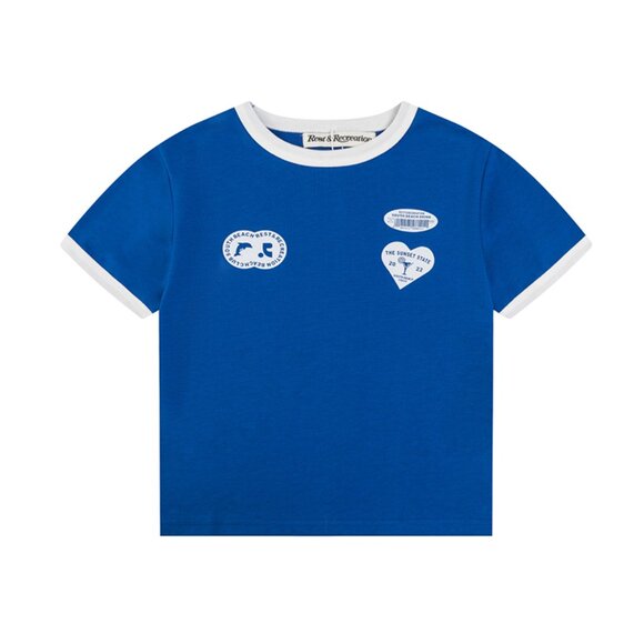 Blue Heart Print Short-Sleeved T-Shirt Rest&Recreation - Picture 1 of 9